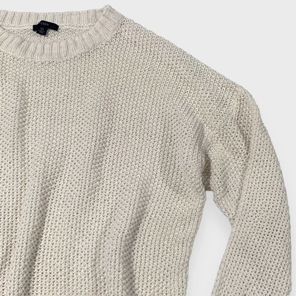 J. Crew Sweater White Crew Neck | Cropped 3/4 Sleeve | Womens Size X-Large